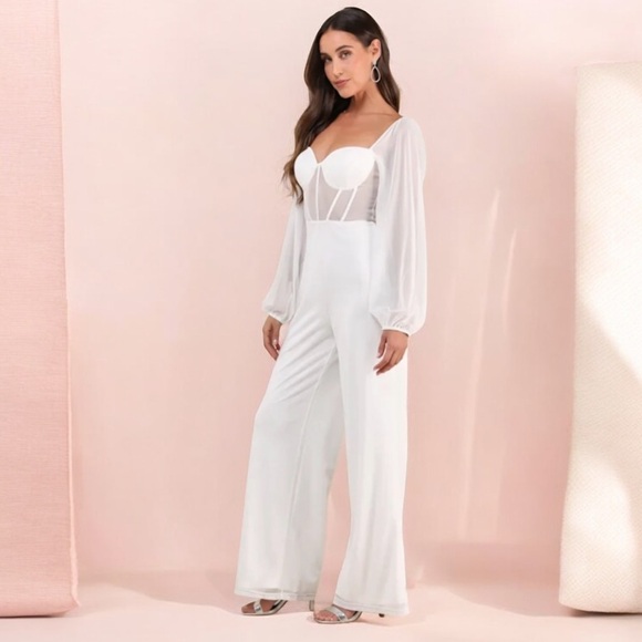 Lulu's White Sheer Sleeve Jumpsuit - Picture 12 of 12